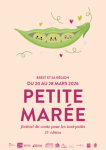 Affiche du festival avec les logos des partenaires. Sur l'affiche, des petits pois qui sourient